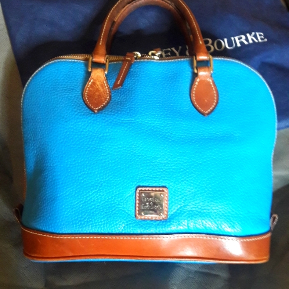 Dooney & Bourke Teal and Brown Leather Satchel